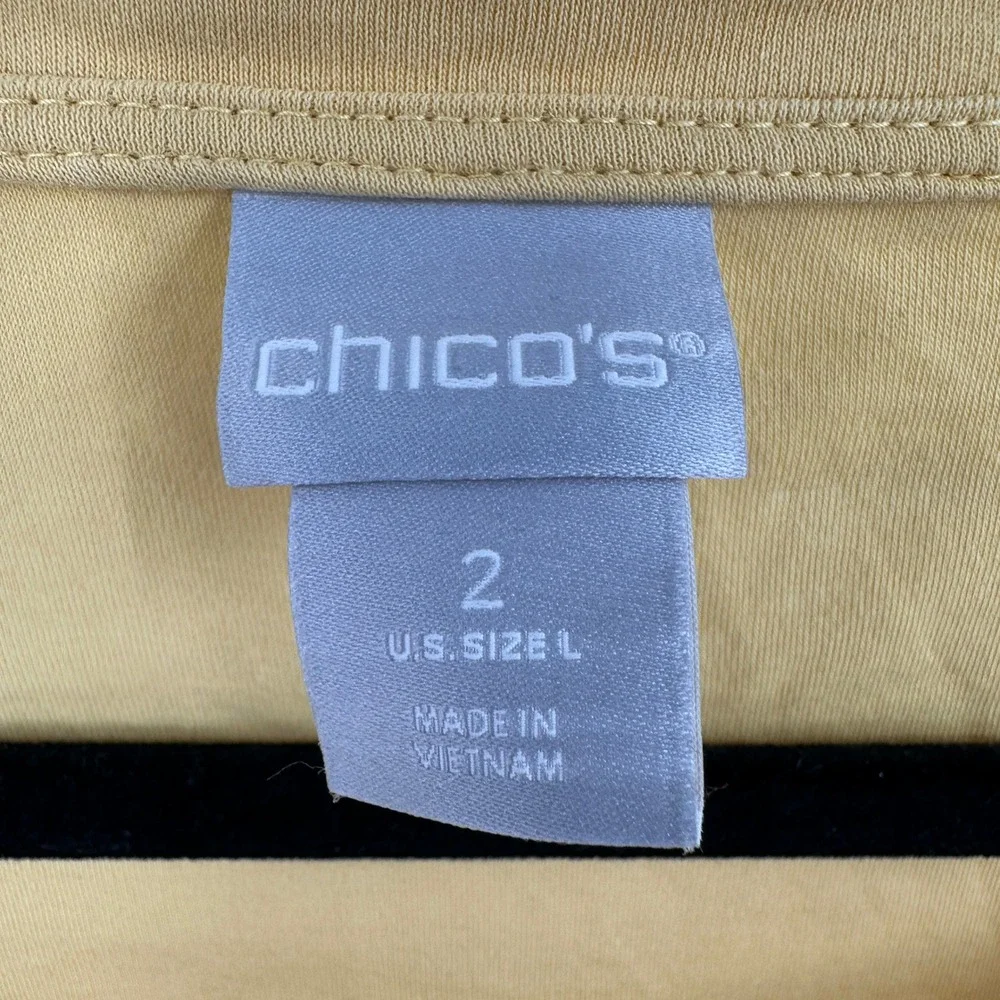 Chicos Yellow Cotton Ruffle Bell Sleeve Scoop Neck Top Size 2 Large Solid Knit - Picture 4 of 9